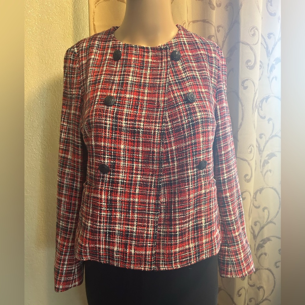 Brooks Brothers, Women’s Double Breasted Red/White/Blue Plaid Blazer, US Size 0P